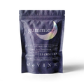 A stand-up pouch labeled GummieZzz by DeVINE Wellness, featuring a crescent moon, holds CBD sleep gummies with CBN, GABA, and L-Theanine; available in blackberry and pomegranate flavors for restful sleep support.