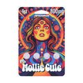 Colorful packaging with a psychedelic, rainbow-hued illustration of a wide-eyed woman and swirling patterns. Text: Miss Mollie Cule Mushroom Tablets by Ocho Extracts, wellness supplement, 4ct, 800mg. Four white tablets shown.